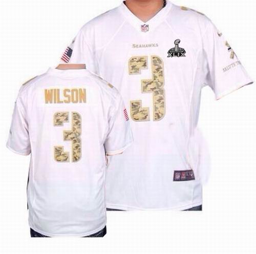 2015 Super Bowl XLIX Jersey Nike Seattle Seahawks 3# Russell Wilson White Salute to Service Game Jersey