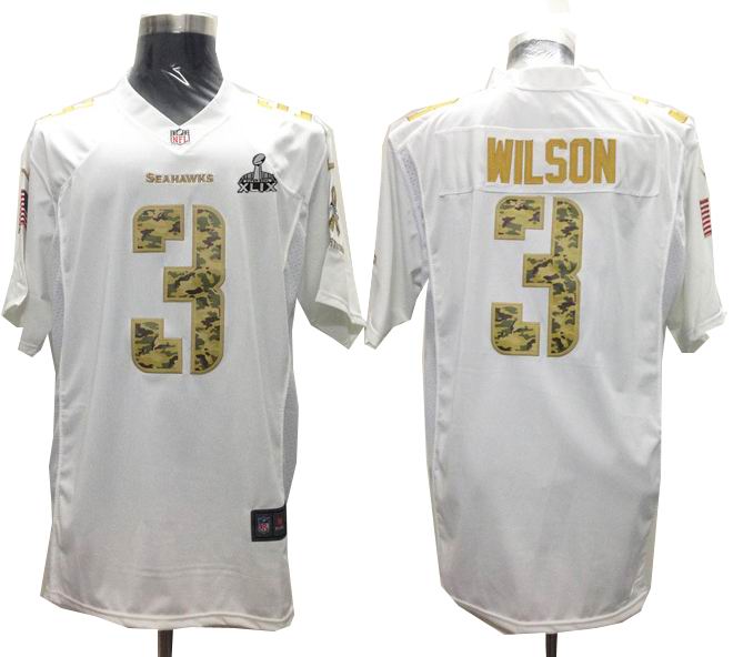 2015 Super Bowl XLIX Jersey Nike Seattle Seahawks 3# Russell Wilson White Salute to Service Game jerseys