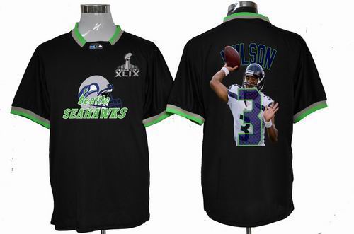2015 Super Bowl XLIX Jersey Nike Seattle Seahawks 3# Russell Wilson blue Portrait Fashion Game Jersey
