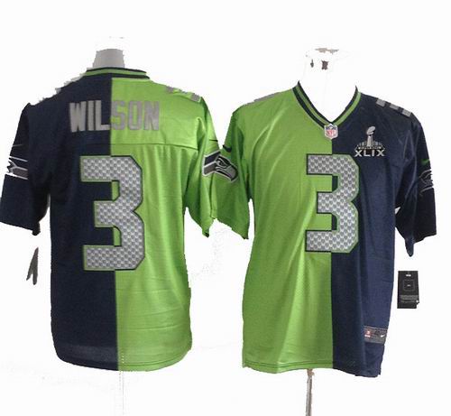 2015 Super Bowl XLIX Jersey Nike Seattle Seahawks 3# Russell Wilson green blue elite split Jersey