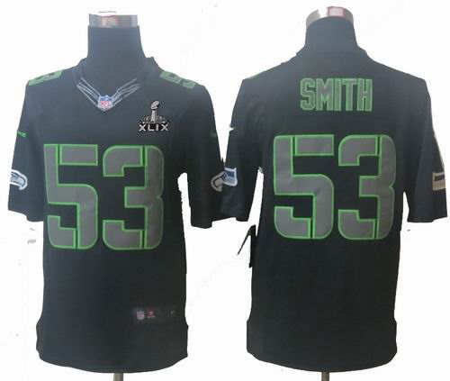 2015 Super Bowl XLIX Jersey Nike Seattle Seahawks 53# Malcolm Smith Impact Limited Black Jerseys