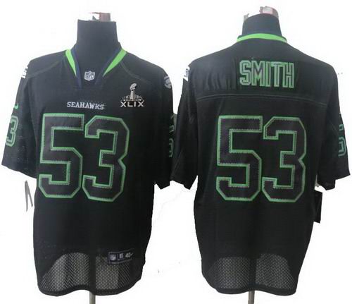 2015 Super Bowl XLIX Jersey Nike Seattle Seahawks 53# Malcolm Smith Lights Out Black Elite Jersey