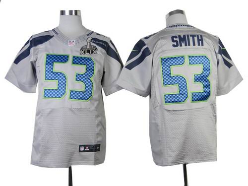 2015 Super Bowl XLIX Jersey Nike Seattle Seahawks 53# Malcolm Smith Wolf Grey Elite Jersey