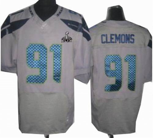 2015 Super Bowl XLIX Jersey Nike Seattle Seahawks 91# Chris Clemons Grey Elite Jerseys