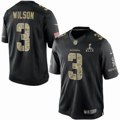2015 Super Bowl XLIX Jersey Nike Seattle Seahawks Russell Wilson limited Black Salute To Service Jersey