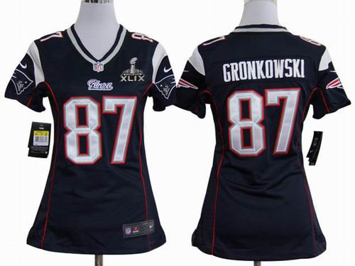 2015 Super Bowl XLIX Jersey Women 2012 Nike New England Patriots 87# Rob Gronkowski Blue game Jersey