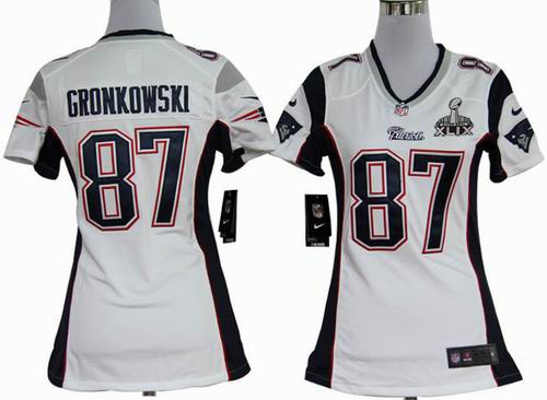 2015 Super Bowl XLIX Jersey Women 2012 Nike New England Patriots 87# Rob Gronkowski white game Jersey