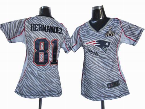 2015 Super Bowl XLIX Jersey Women 2012 Nike New England patriots #81 Hernandez Zebra Field Flirt Fashion Jerseys