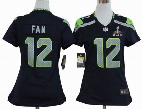 2015 Super Bowl XLIX Jersey Women 2012 Nike Seattle Seahawks 12th Fan Game team color Jersey