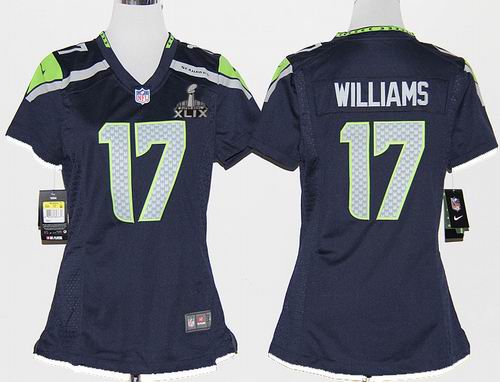 2015 Super Bowl XLIX Jersey Women 2012 Nike Seattle Seahawks 17# Mike Williams Game Team Color Jersey