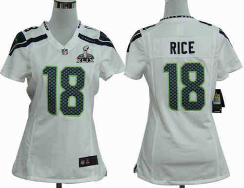 2015 Super Bowl XLIX Jersey Women 2012 Nike Seattle Seahawks 18# Sidney Rice Game white Color Jersey