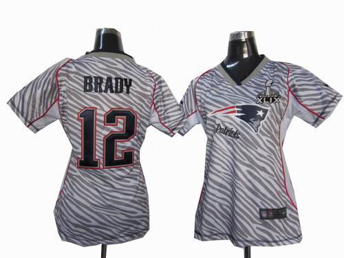 2015 Super Bowl XLIX Jersey Women 2012 nike New England Patriots 12# Tom Brady Zebra Field Flirt Fashion Jerseys
