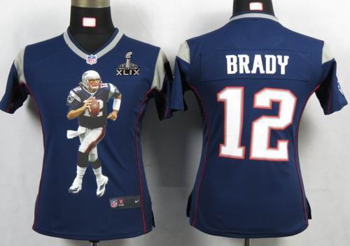 2015 Super Bowl XLIX Jersey Women 2012 nike New England Patriots 12# Tom Brady blue Portrait Fashion Game Jersey