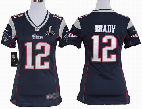 2015 Super Bowl XLIX Jersey Women 2012 nike New England Patriots 12# Tom Brady blue game jerseys