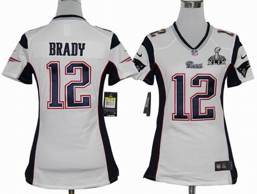 2015 Super Bowl XLIX Jersey Women 2012 nike New England Patriots 12# Tom Brady white game jerseys