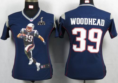 2015 Super Bowl XLIX Jersey Women 2012 nike New England Patriots 39# Danny Woodhead blue Portrait Fashion Game Jersey