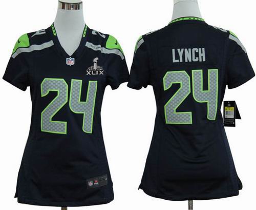 2015 Super Bowl XLIX Jersey Women 2012 nike Seattle Seahawks 24# Marshawn Lynch Game Team Color Jersey