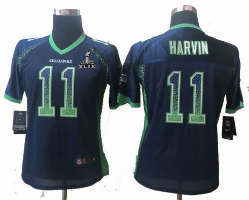 2015 Super Bowl XLIX Jersey Women 2013 New Nike Seattle Seahawks 11 Harvin Drift Fashion Blue Elite Jerseys