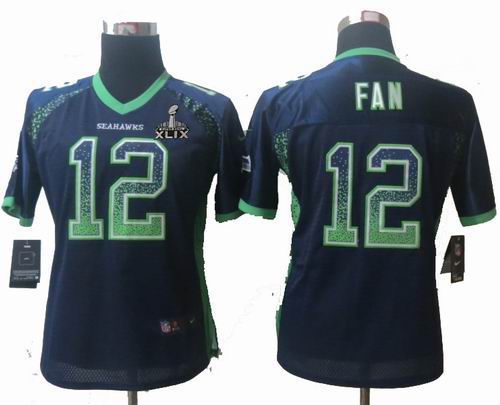 2015 Super Bowl XLIX Jersey Women 2013 New Nike Seattle Seahawks 12 Fan Drift Fashion Blue Elite Jerseys