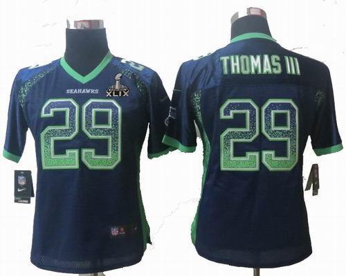 2015 Super Bowl XLIX Jersey Women 2013 New Nike Seattle Seahawks 29 Thomas III Drift Fashion Blue Elite Jerseys