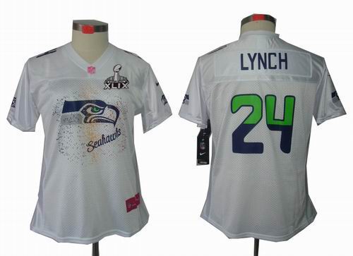 2015 Super Bowl XLIX Jersey Women Nike FEM FAN Seattle Seahawks 24# Marshawn Lynch white elite Jersey