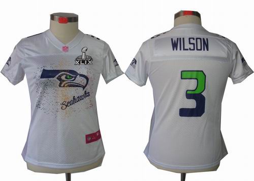 2015 Super Bowl XLIX Jersey Women Nike FEM FAN Seattle Seahawks 3# Russell Wilson white elite Jersey