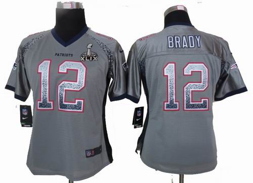 2015 Super Bowl XLIX Jersey Women Nike New England Patriots #12 Tom Brady Gre Elite Drift Fashion Jersey