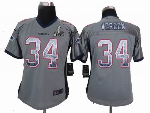 2015 Super Bowl XLIX Jersey Women Nike New England Patriots #34 Shane Vereen Grey Elite Drift Fashion Jersey