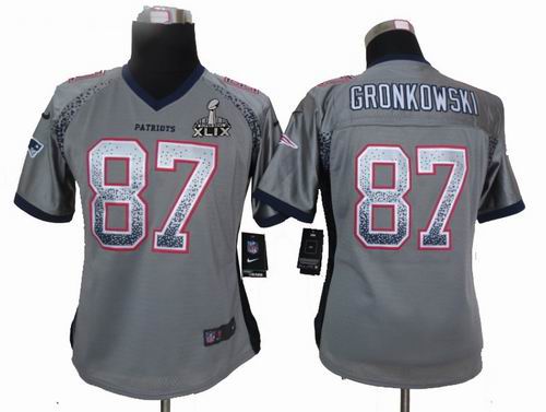 2015 Super Bowl XLIX Jersey Women Nike New England Patriots #87 Rob Gronkowski Grey Elite Drift Fashion Jersey