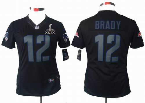 2015 Super Bowl XLIX Jersey Women Nike New England Patriots 12# Tom Brady black Impact Limited jerseys