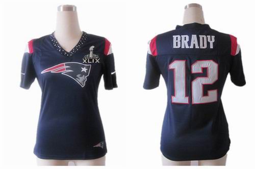 2015 Super Bowl XLIX Jersey Women Nike New England Patriots 12# Tom Brady blue Field Flirt Fashion Jersey