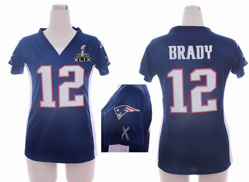2015 Super Bowl XLIX Jersey Women Nike New England Patriots 12# Tom Brady blue draft him ii top jerseys