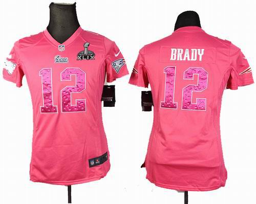 2015 Super Bowl XLIX Jersey Women Nike New England Patriots 12# Tom Brady pink jerseys