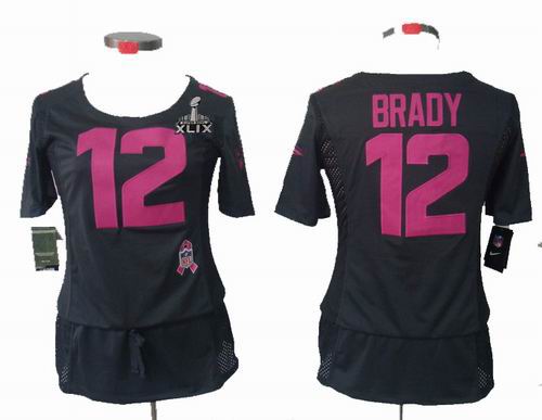 2015 Super Bowl XLIX Jersey Women Nike New England Patriots 12# Tom brady Elite breast Cancer Awareness Dark grey Jersey