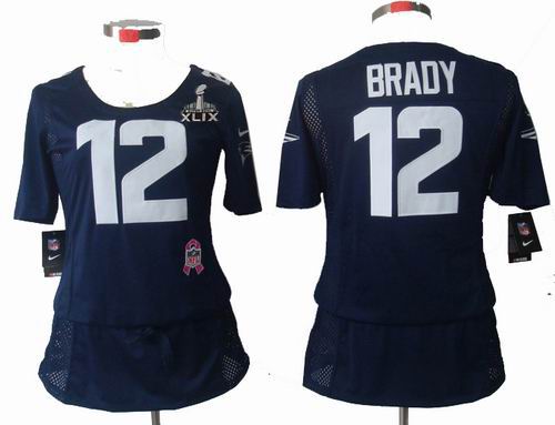 2015 Super Bowl XLIX Jersey Women Nike New England Patriots 12# Tom brady Elite breast Cancer Awareness blue Jersey