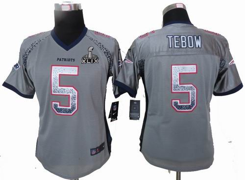 2015 Super Bowl XLIX Jersey Women Nike New England Patriots 5 tim tebow Grey Elite Drift Fashion Jersey
