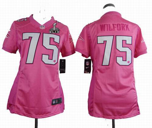 2015 Super Bowl XLIX Jersey Women Nike New England Patriots 75 Vince Wilfork Pink Love Jerseys
