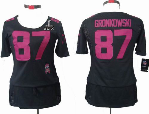 2015 Super Bowl XLIX Jersey Women Nike New England Patriots 87# Rob Gronkowski Elite breast Cancer Awareness Dark grey Jersey