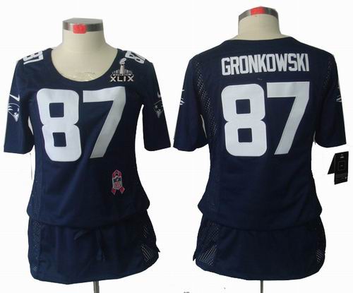 2015 Super Bowl XLIX Jersey Women Nike New England Patriots 87# Rob Gronkowski Elite breast Cancer Awareness blue Jersey