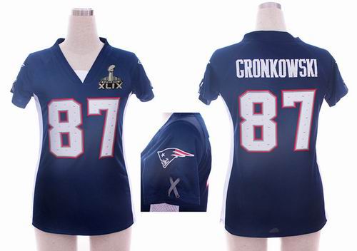 2015 Super Bowl XLIX Jersey Women Nike New England Patriots 87# Rob Gronkowski blue draft him ii top jerseys