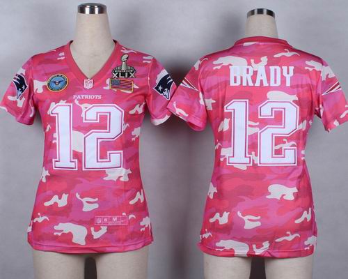 2015 Super Bowl XLIX Jersey Women Nike Patriots #12 Tom Brady 2014 Salute to Service Elite Pink Camo Jersey