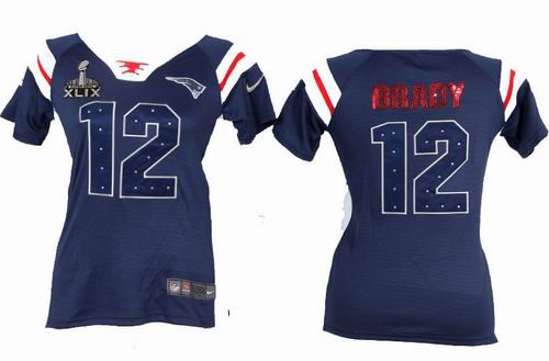 2015 Super Bowl XLIX Jersey Women Nike Patriots #12 Tom Brady blue Handwork Sequin Name Fashion jerseys
