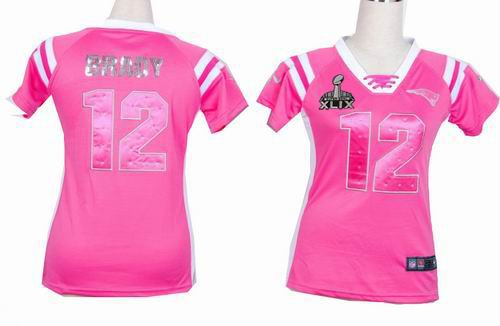 2015 Super Bowl XLIX Jersey Women Nike Patriots #12 Tom Brady pink Rhinestone sequins Fashion jerseys