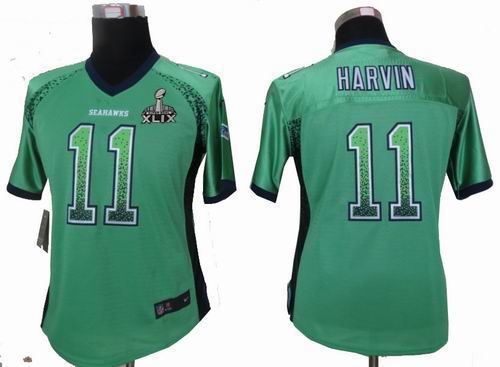 2015 Super Bowl XLIX Jersey Women Nike Seattle Seahawks #11 Percy Harvin Green Elite Drift Fashion Jersey