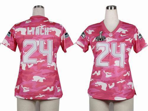 2015 Super Bowl XLIX Jersey Women Nike Seattle Seahawks #24 Marshawn Lynch 2013 New Pink Camo Fashion Jerseys