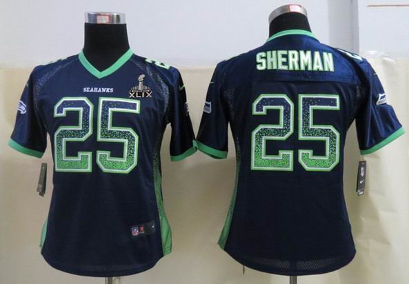 2015 Super Bowl XLIX Jersey Women Nike Seattle Seahawks #25 Richard Sherman Blue Elite Drift Fashion Jersey