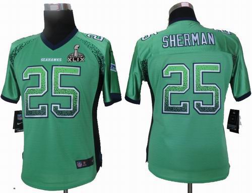 2015 Super Bowl XLIX Jersey Women Nike Seattle Seahawks #25 Richard Sherman Green Elite Drift Fashion Jersey