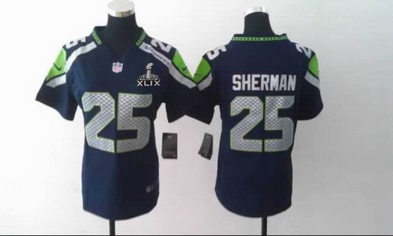 2015 Super Bowl XLIX Jersey Women Nike Seattle Seahawks #25 Richard Sherman blue game jersey