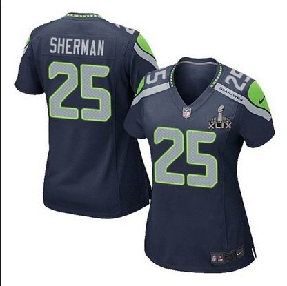 2015 Super Bowl XLIX Jersey Women Nike Seattle Seahawks #25 Richard Sherman blue limited jersey
