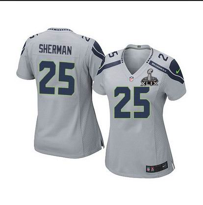 2015 Super Bowl XLIX Jersey Women Nike Seattle Seahawks #25 Richard Sherman gray limited jersey